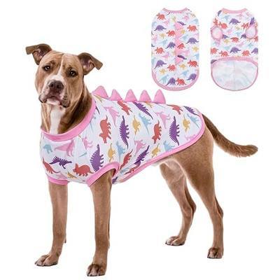 UPF 50+ Sun Protection Dog Shirt - Sleeveless Cooling Vest for Large Dogs Boy, Quick-Dry Pet T-Shirt with Funny Dinosaur Horns, UV Protective Breathable Dog Clothes U-COSBX04L
