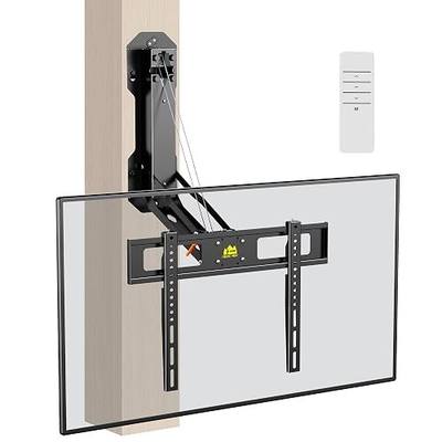 FORGING MOUNT Motorized Fireplace TV Wall Mount with Remote, Electric Full Motion TV Mount for 32″-85″ Flat/Curved TVs up to 88 lbs, Flip Pull Down TV Bracket for Flat Roof, Max VESA 600x400mm