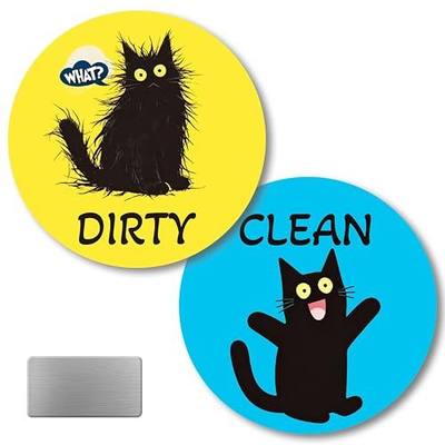 Magnetic Dishwasher Clean Dirty Sign, Funny Cat Magnet-Yellow&Blue | Strong Dishwasher Clean Dirty Magnet with Adhesive Plate, Fits All Dishwashers, Cute Double-Sided Cat Design