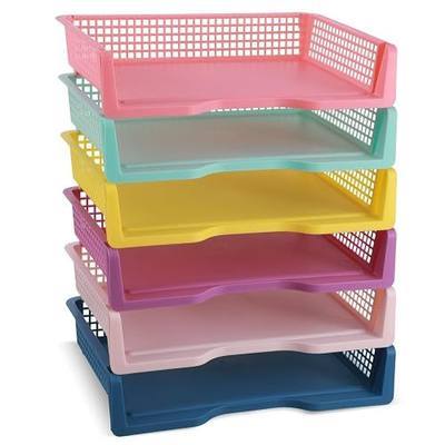 gisgfim 6 Pcs Turn in Trays Classroom Colorful Paper Tray for Classroom Organization and Storage Stackable Plastic Book Baskets Turn in Bins Teacher Organizers for Library Drawers School Office Desk