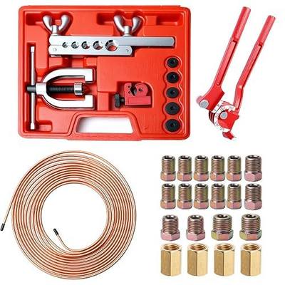 25FT 3/16'' The Latest Copper Coated Brake Line Kit with 16 Fittings and 4 Unions Brake Line Fittings+Tube Bender+Double & Single Flaring Tool Kit for Most Hydraulic Braking Systems