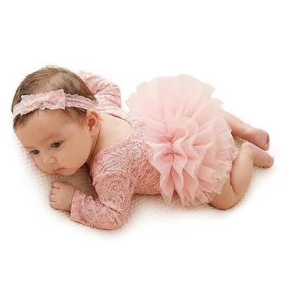 ForBaysy Newborn Photography Props Newborn Lace Romper Set with Matching Headband – Infant Baby Girl Outfit for Photoshoot
