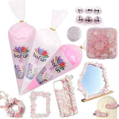 BoFUN Pink Decoden Cream Glue with Charms, Whipped Cream Glue Clay Kit | DIY Phone Craft Case Craft Kit, with Resin Charms, Piping Tips, Party Birthday Gift Creative Art Supplies (Pink/Pearl)