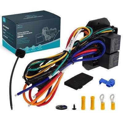 0444 Digital Electric Radiator Fan Controller Switch Kit Adjustable Temperature Range (104-230°F) 12V/24V, LED Real-Time Display, Thermatic Dual Fan Relay Kit for Automotive Systems