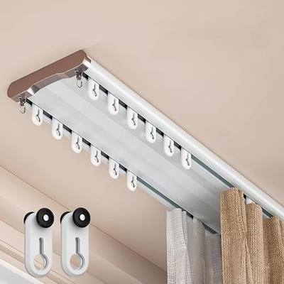 Double Curtain Track Ceiling Mount, Silent Aluminum Track Curtain Rail, Heavy-Duty Double Row Ceiling Curtain Tracks Rod Sliding Rails for Curtains, Room Divider for Living Room Bedroom (12FT)