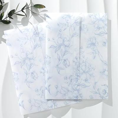 UNIQOOO 50 Pack Pre-Folded Dusty Blue Grace Bloom Vellum Jackets for 5x7 Invitations, 115GSM Transparent Vellum Jacket for Vintage Themed Wedding & Events