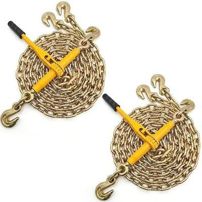 KJE (2) Ratchet Chain Binders 5/16" -3/8" Grade 70 + (2)5/16"×10' Chains, Heavy Duty Chain and Ratcheting Binder Set WLL 5,400 Lbs, Suitable for Tie Down, Hauling, Towing