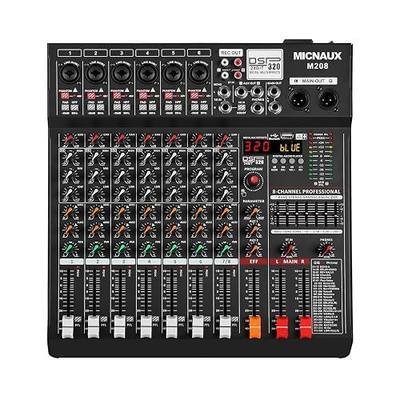 Audio Mixer 8 Channel Professional Sound Console Music Mixer with 320 DSP Effects, 7-band EQ DJ Mixing Board w/USB, Bluetooth, 48V Power Supply, PAD Button for Recording Karaoke PA Drum Live