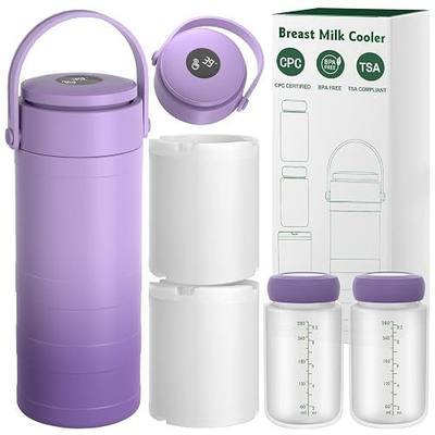 Portable Breast Milk Cooler Bottle with Touch Temp Display for Travel | 360° Cooling for 24H, No Ice Packs Needed, 2x9.5oz BPA-Free Bottles, TSA Approved, CPC Certified, for Working Mom & Outdoor