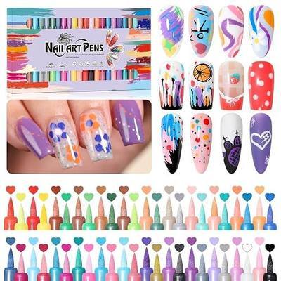 48 Colors Nail Art Pens Set for DIY Manicure, 0.7mm Dual-Tip | Quick Dry, Non-Toxic & Odorless, Nail Polish Pens for Paint/Dotting/Liner, Beginner & Travel Friendly, Great Gift, Home Salon
