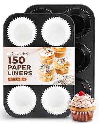 CARTMAN 2-Pack Jumbo Muffin Pan with 150 Cupcake Liners, Nonstick 6-Cup Large Muffin Tin for Baking, Food-Grade Carbon Steel Cupcake Pan for XL Treats & Egg Bites, Perfect for Family Breakfasts