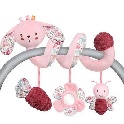 USATDD Car Seat Toys for Babies, Spiral Hanging Toys Stroller Activity Toys, Pink Sensory Baby Plush Carseat Toys Baby Toys Newborn Essentials for 0 3 6 12 Months