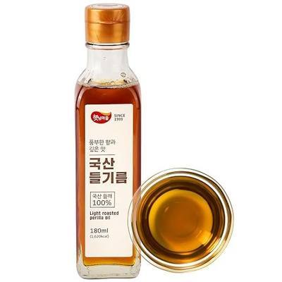 Korean Food 100% Korean Perilla Oil, Premium Perilla Seed Oil, Glass, 180ml | Made from Korean perilla seeds and packaged in a glass bottle for cooking and seasoning