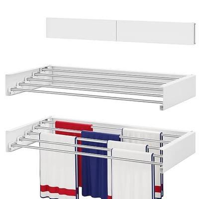 Wall Mounted Drying Rack 23.6", Foldable Laundry Drying Rack with Stainless Steel Rods, Retractable Laundry Space Saver for Indoor & Outdoor Use, Include Wall Template