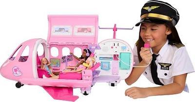 Barbie Dream Land Dream Plane Playset and Accessories | Real Working Microphone with 5 Sounds Included, 3 Areas of Play, and 14 Accessories