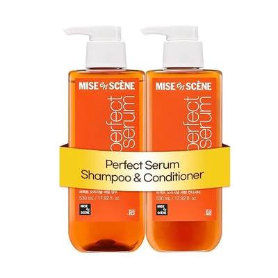 Mise En Scene Perfect Serum Original Shampoo and Conditioner SET - For Damaged Hair, KoreanShampoo with Moroccan Oil, Jojoba Seed, Damage Care MoroccanOil HairProducts | 17.92 Fl Oz