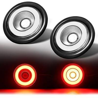 2pcs Clear Lens 4“ inch Round Halo Red 32 LEDs Trailer Trucks Brake Stop Running Turn Signal Tail Lights w/Rubber Grommet Sealed Waterproof IP67, DC 12V(Clear Lens_Red Light)