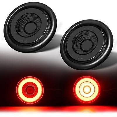 2pcs Smoked Lens 4“ inch Round Halo Red 32 LEDs Trailer Trucks Brake Stop Running Turn Signal Tail Lights w/Rubber Grommet Sealed Waterproof IP67, DC 12V(Smoked Lens_Red Light)
