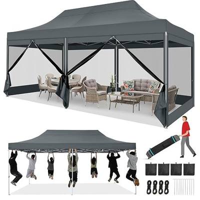 COBIZI 10x20 Heavy Duty Pop Up Canopy Tent with 6 Sidewalls, Easy Set Up Outdoor Waterproof Screen Commercial Party Tent with Mosquito Netting for Parties Backyard Patio, Roller Bag, Gray