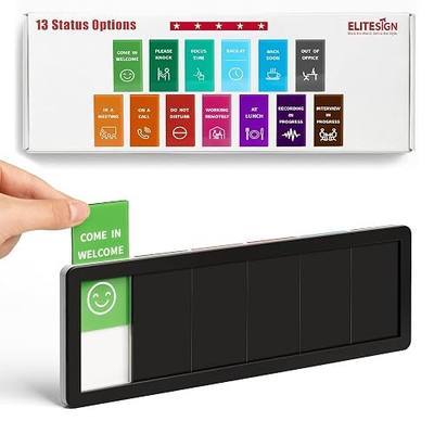 Office Door Sign with 6-Zone Sliding Design, 13 Interchangeable Status Options, Do Not Disturb, Please Knock, In A Meeting, Out Of Office, Back Soon, Custom Privacy Door Slider for Office, Meeting & Conference Room (Black) - Patent Pending