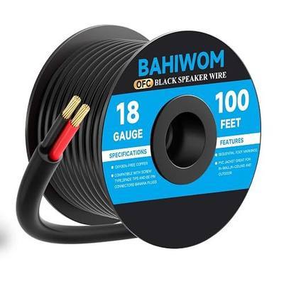 Black Speaker Wire 18 Gauge 100FT CL3 Rated OFC Speaker Cable | PVC Jacket 2 Conductors Red & Black Polarity Mark for Outdoor,Direct Burial,Backyard,Garden,Marine,Home Theater & In-Wall