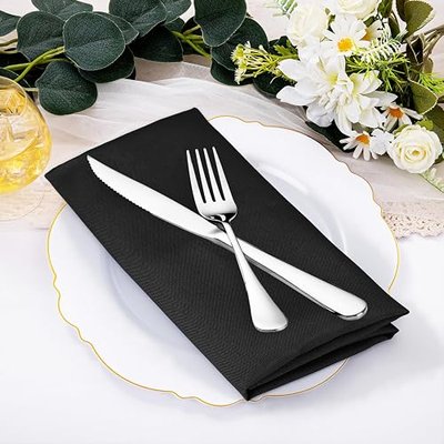 SuperO Set of 120 Cloth Napkins 17 x 17 Inch, Polyester Solid Washable Dinner Napkins with Hemmed Edges,Great for Restaurant, Wedding and Party(Black)