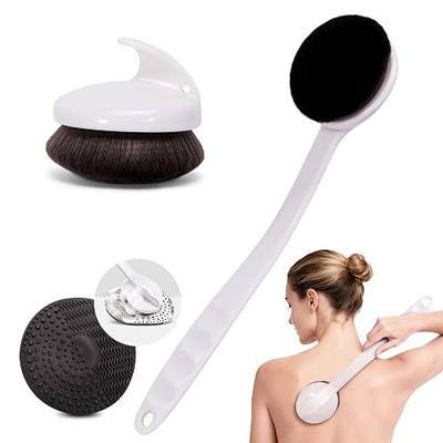 Blend & Blur Extra Large Body Makeup Self Tanner Brush with Long Handle | for Face/Back /Leg Makeup & Bronzer, Kabuki Brush for Lotion, Makeup and Sunscreen, Tanner and Cream with Cleaning Mat