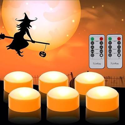 6 Pack Pumpkin Lights with Remote, Orange Jack-O-Lantern Led Pumpkin Lights | Battery Operated Flickering Flameless Candles for Halloween Pumpkin Decorations