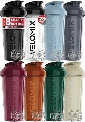 VELOMIX 8 Pack 28oz Protein Shaker Bottle for Protein Mixes, Midnight Black | 8x Wire Whisk, Leak Proof Shaker Cups for Protein Shakes, Stackable, Multipack Value Set for Home, Gym, Office and Car