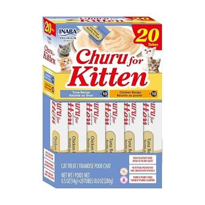 INABA Churu Kitten Cat Treats Lickable Tubes, Tuna Chicken Variety, 20ct | Kitten growth support, Brain & vision support, Immune support, 88% moisture, 6 calories, Grain-free, 20 x 0.5 oz tubes