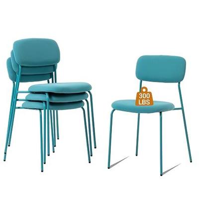 Sidanli Stackable Waiting Room Chairs, Armless Upholstered Guest Chairs Set of 4 with Comfotable Cushion for Conference Reception Break Room Lobby, Blue