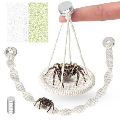 5 PCS Jumping Spider Rope Bridge Swings Set,Jumping Spider Webbed Moss Ribbon Tarantula Enclosure Accessories Natural Cotton Rope Handmade Pet Tiny Animals Enclosure Decorations