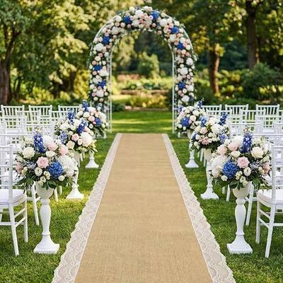 Breling 3.3ft x 23ft Burlap Wedding Aisle Runner Outdoor for Wedding Ceremony Wide Natural Jute Rustic Burlap Aisle Runner with Lace for Outside Beach Lawn Garden Church Reception