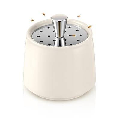 Ceramic Fruit Fly Trap for Indoors (White,1 Pack | Reusable Kitchen Fly Catcher with Stainless Steel Vent Lid, Uses Safe & Natural Vinegar Bait Trap, Easy to Use