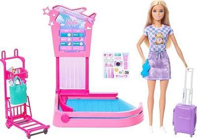 Barbie Malibu Family & Friends Limitless Adventure Blonde Fashion Doll | with Baggage Claim, Luggage, Trolly, Conveyer Belt and Carry-On