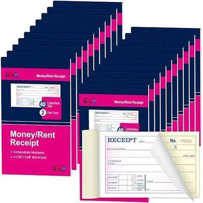 20 Packs Money and Rent Receipt Book, 3-11/32" x 5-5/8" Rent Receipt Books, 2 Part Carbonless for Small Business, Receipt Pad with Consecutive Numbering & Wraparound Cover, 40 Sets per Book