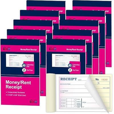 10 Packs Money and Rent Receipt Book, 3-11/32" x 5-5/8" Rent Receipt Books, 2 Part Carbonless for Small Business, Receipt Pad with Consecutive Numbering & Wraparound Cover, 40 Sets per Book