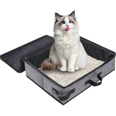 Foldable Travel Litter Box for Cats with Lid, Waterproof | Portable foldable design, leak-resistant lining, odor control, easy clean, for car trips, camping, hotels, cats up to 20 lb