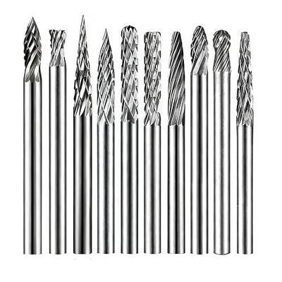 10PCS Tungsten Carbide Burr Set, 1/8" Head 1/8" Shank HRA90 Rotary Burr Bits, Compatible with Dremel for Metal Grinding, Wood Carving, Deburring,Engraving, Drilling