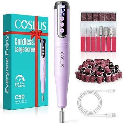 COSLUS C50 Cordless Electric Nail Drill : 12-Speed Professional Nail File with LED Display for All Manicure Shaping & Gel Removal, Nail Art Practice Essentials, Home DIY & Portable Travel Use, Purple