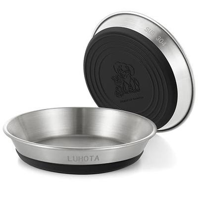 2 Pcs Stainless Steel Cat Bowls, Shallow Wide Food Water Bowls with Non-Slip Silicone Base, Dishwasher Safe for Cats Kittens Small Dogs Indoor Outdoor Use