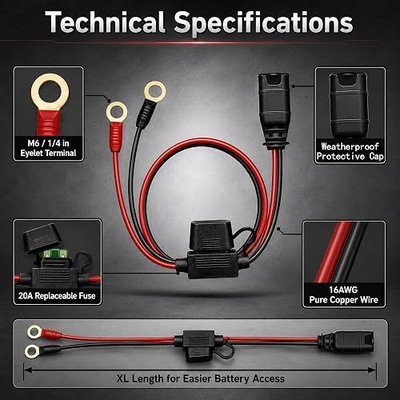 2-Pack GC002 X-Connect M6 Eyelet Terminals Compatible with NOCO Genius | Dual 20A fuses and covered M6 eyelets support battery charger accessories compatible with NOCO Genius trickle chargers