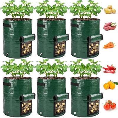 cyrico Potato Grow Bags, 10 Gallon 6 Pack Grow Bags for Potatoes with Flap Harvest Window and Handles, Sturdy PE Fabric Pots Potato Planter Garden Planting Bags for Onion Fruits Tomato Vegetables