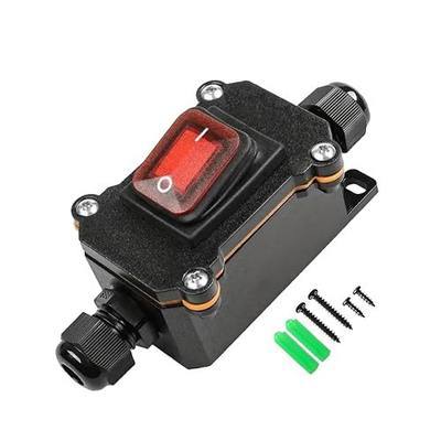Waterproof 12V Inline Cord Switch DPST 12-24V DC On Off Outdoor Toggle Switch with Red Light Rocker Button