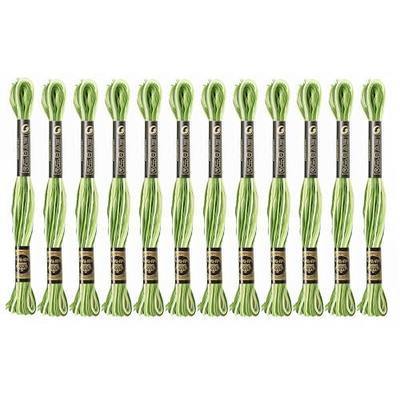 12 Skeins Embroidery Floss, Colorful Embroidery Floss 6 Strands Polyester Variegated Gradient Light Cross Stitch Thread for Sewing, Gradient Light Green