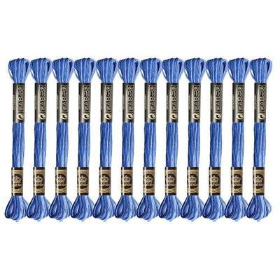 12 Skeins Embroidery Floss, Colorful Embroidery Floss 6 Strands Polyester Variegated Gradient Dark Cross Stitch Thread for Sewing, Gradient Dark Blue