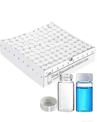 20 ml Scintillation Vials - 100 PCS Borosilicate Glass Vials with 22-400 White Screw Caps - Polypropylene Caps with Silver Aluminum Foil PE Liner - Lab Liquid Scintillation Counting Vial