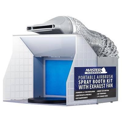 Master Airbrush Portable Airbrush Spray Booth Kit with Exhaust Fan, LED Light, Turntable & Extension Hose - Hobby Airbrush Booth for Painting Projects, Models, RC, Arts, Crafts, Cake, 16.5" x 15"x 13"