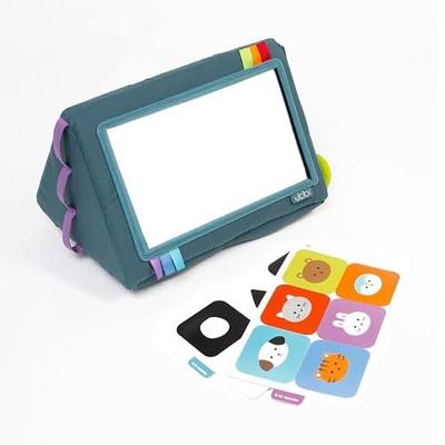 Ubbi Mirror Me Activity Toy, Tummy Time Developmental Baby Toy | Multi-Sensory Play Cube, Includes High Contrast Visual Learning Cards and BPA-Free Silicone Teether, Baby-Safe Mirror Toy