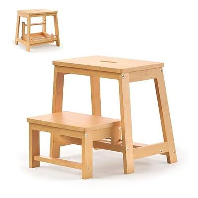 Bamboo Folding Step Stool with Sturdy Structure and Wide Stepping Surface for Safety, Multi-Purpose Foldable Step Ladder for Bathroom,Bedroom,Kitchen Step Stools for Kids & Adults, 400 lbs